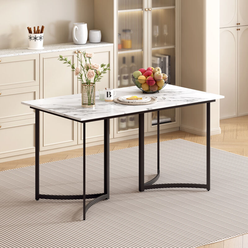 foto del prodotto modfu tavoli sala da pranzo 140x80x75,5cm gambe regolabili, motivo marmo, moderno, cucina sala da pranzo, mdf e metallo, bianco nero