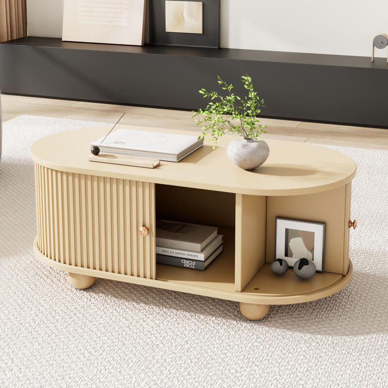 foto del prodotto modfu tavolini bassi fissi 100x50x40cm tavolino salotto, porta scorrevole, mdf, naturale