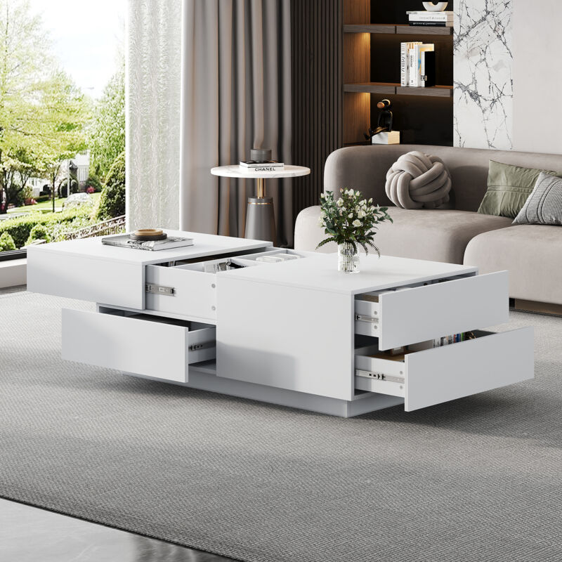 foto del prodotto modfu tavolino 90x55x45 cm con piano scorrevole e 4 cassetti per lo stoccaggio, carico 50 kg, bianco
