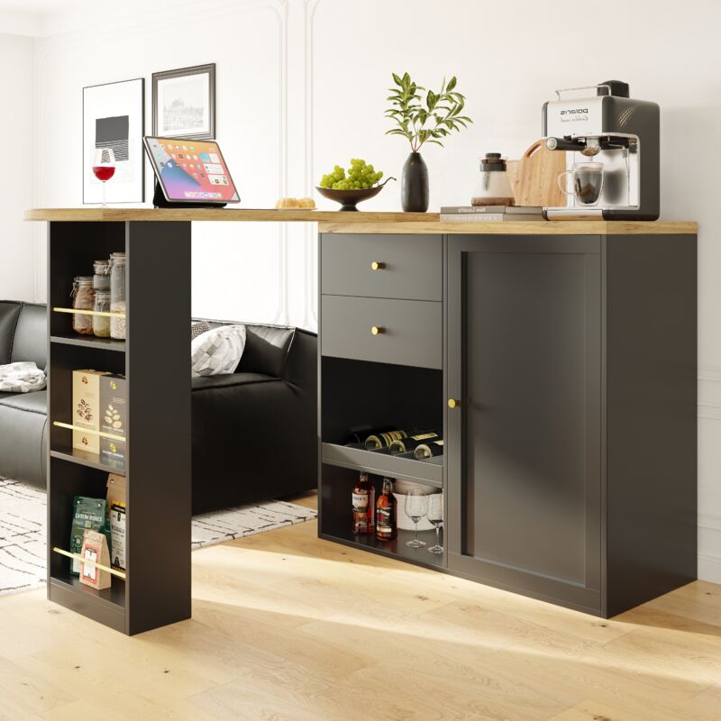 foto del prodotto modfu tavolo da pranzo 105x39x102cm con barra retrattile, 2 cassetti, credenza, cassettiera, rotazione a 360 , adatto per sala da pranzo 