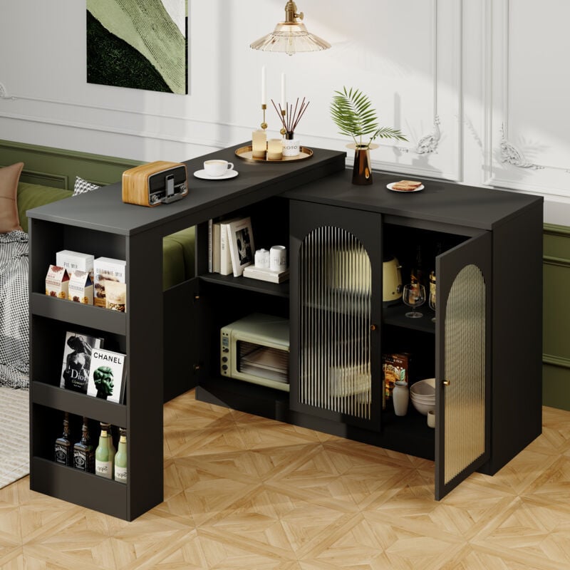 foto del prodotto modfu tavolo da pranzo 120x40x97cm con barra retrattile, rotazione a 360 , credenza, mobile da cucina, adatto per sala da pranzo soggiorno studio,