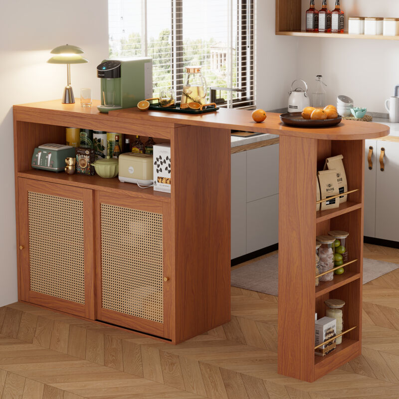foto del prodotto modfu tavolo da pranzo 138 193 x 39 x 104 cm con barra retrattile, 2 ante, credenza, rotazione 360 , mdf, marrone
