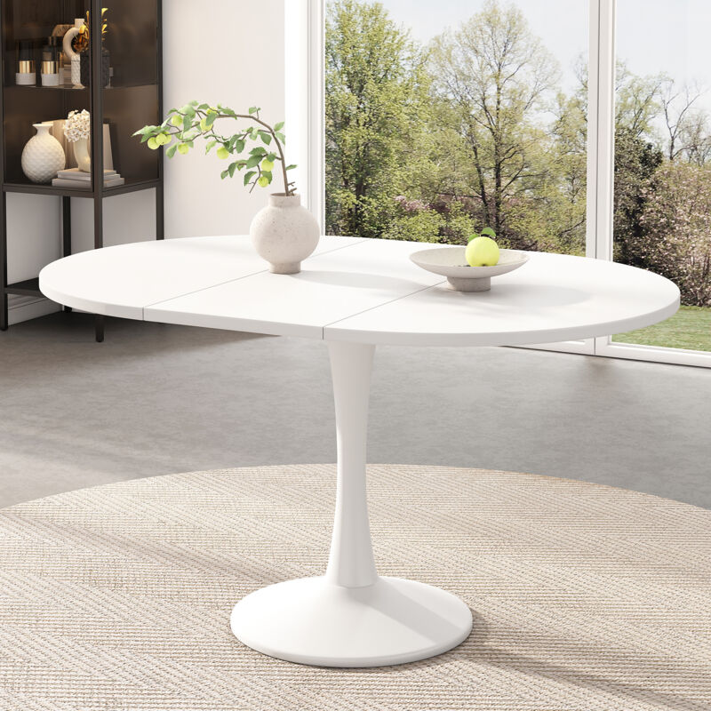 foto del prodotto modfu tavolo da pranzo 140x100x75cm, retrattile, piano del tavolo in 3 pezzi, design moderno e minimalista, mdf, bianco