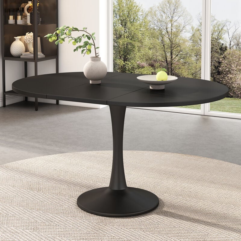 foto del prodotto modfu tavolo da pranzo 140x100x75cm, retrattile, piano del tavolo in 3 pezzi, design moderno e minimalista, mdf, nero