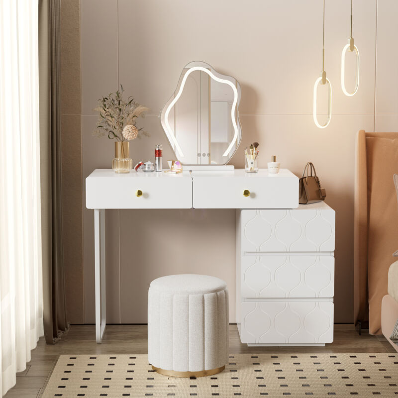 foto del prodotto modfu tavolo da toeletta, 90x40x73,5 cm, stile semplice, senza specchio e sgabello, mdf, bianco