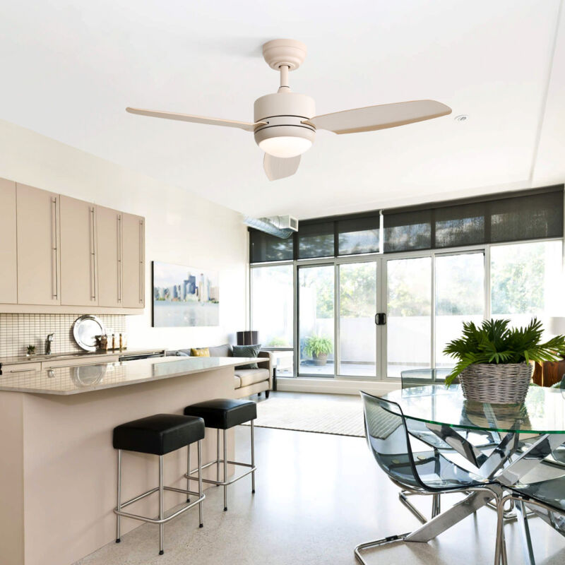 foto del prodotto modfu ventilatore da soffitto 116,8x116,8x54cm, led, con telecomando, motore dc, abs, beige