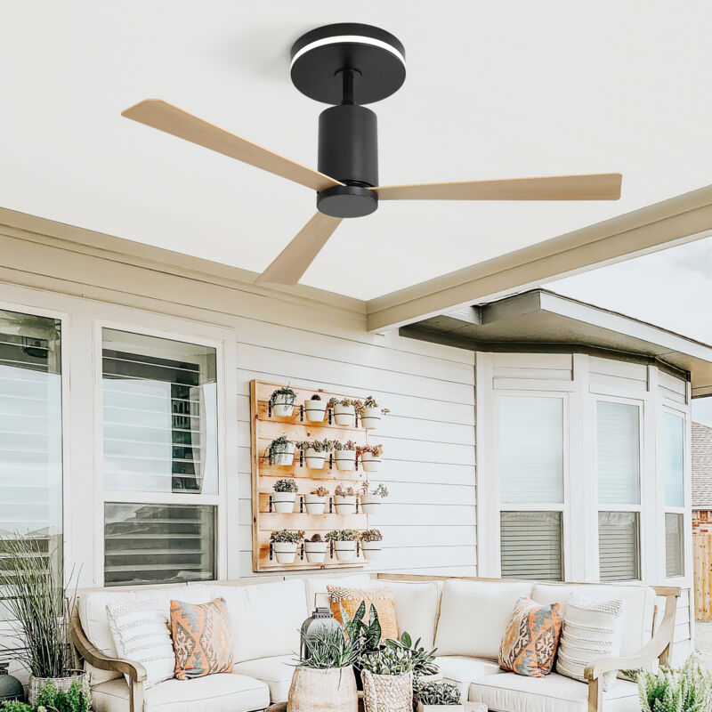 foto del prodotto modfu ventilatore da soffitto 132x132x65,5cm con led, 3 pale in abs, telecomando, soggiorno camera da letto ufficio, nero