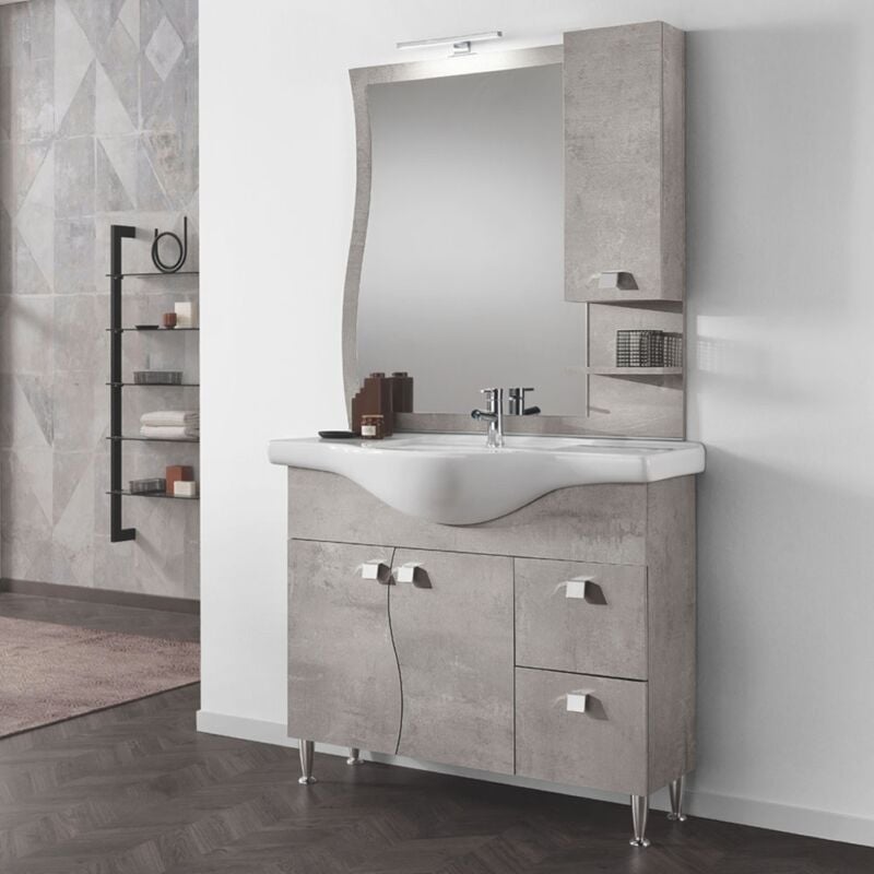 foto del prodotto modo mobile bagno 105 cm cemento chiaro 2 ante e cassetti onda