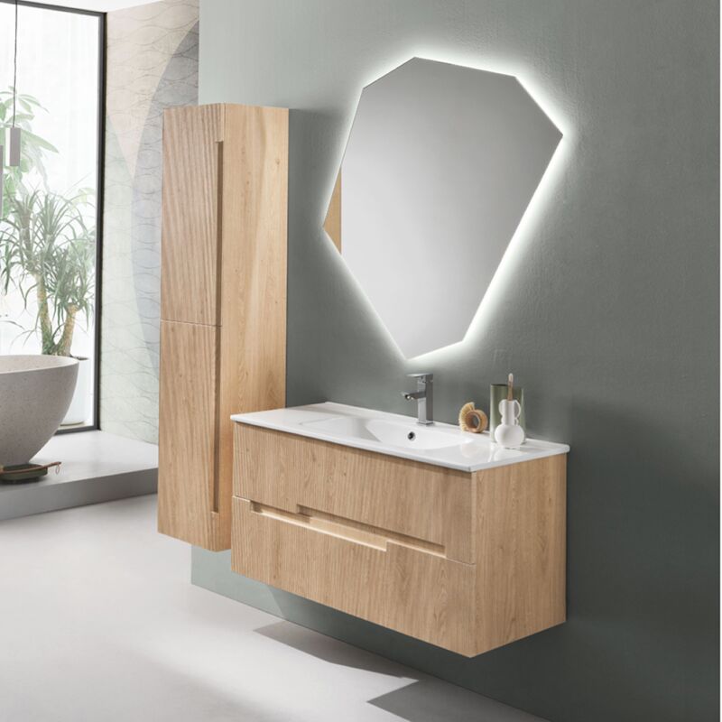foto del prodotto modo mobile bagno da 100 cm sospeso 2 cassetti rovere chiaro righe