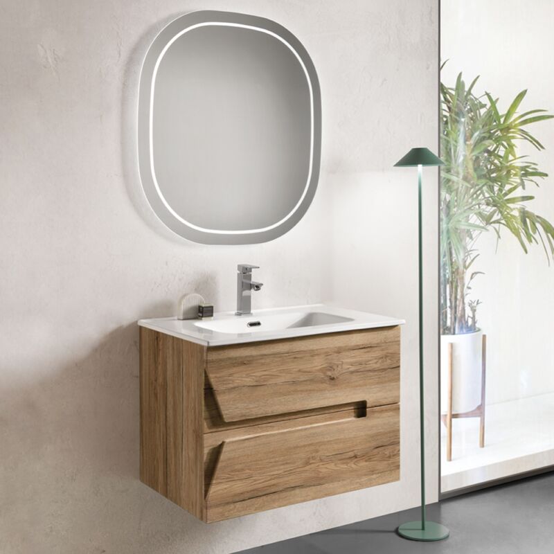 foto del prodotto modo mobile bagno haiti 70 cm 2 cassetti rovere nodi e specchio led