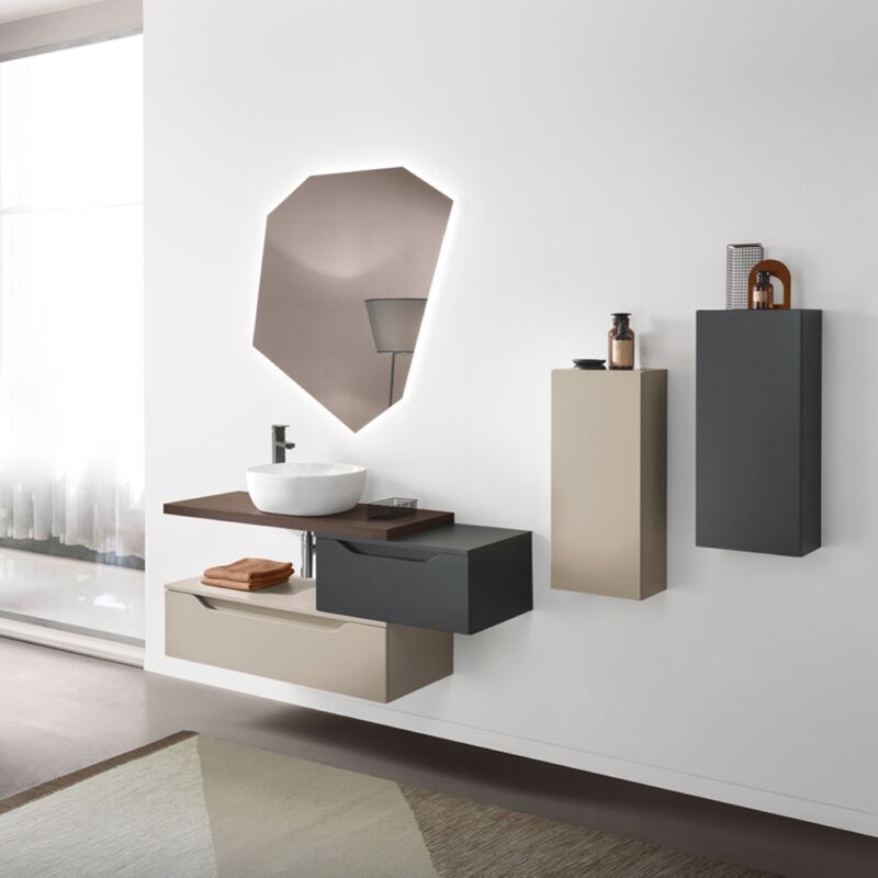 foto del prodotto modo mobile bagno sospeso 2 cassettoni e top con lavabo da appoggio mixi e