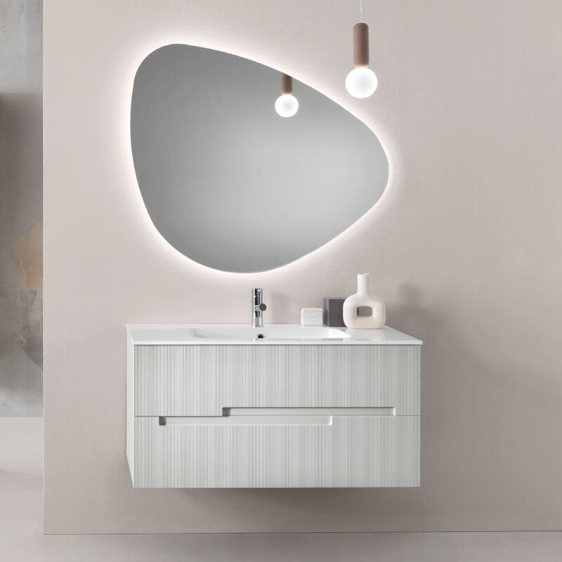 foto del prodotto modo mobile bagno sospeso 70 cm con 2 cassetti righe grigio perla