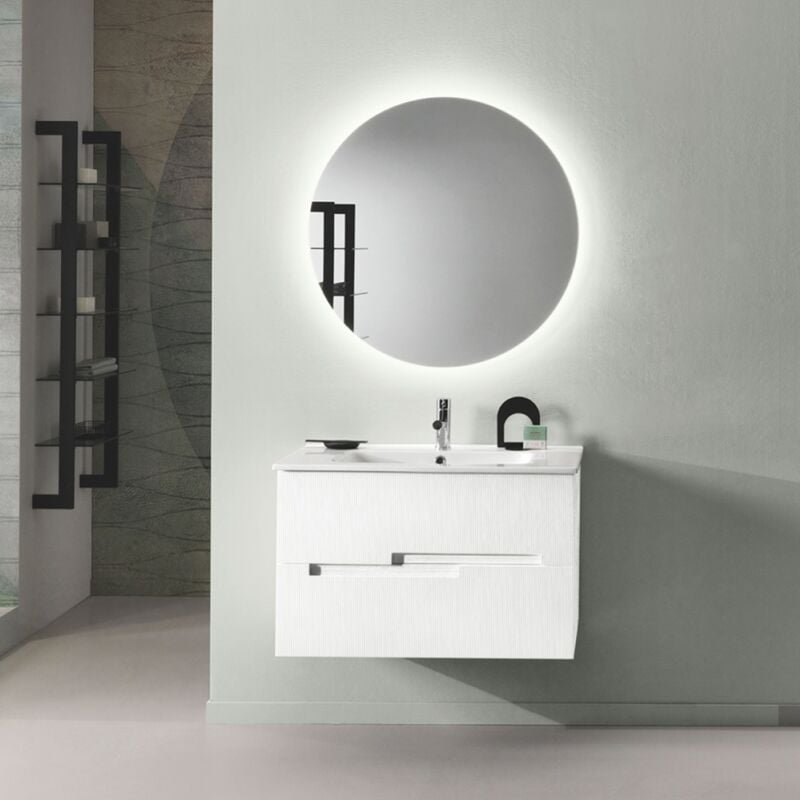 foto del prodotto modo mobile bagno sospeso 70 cm con 2 cassetti righe larice bianco