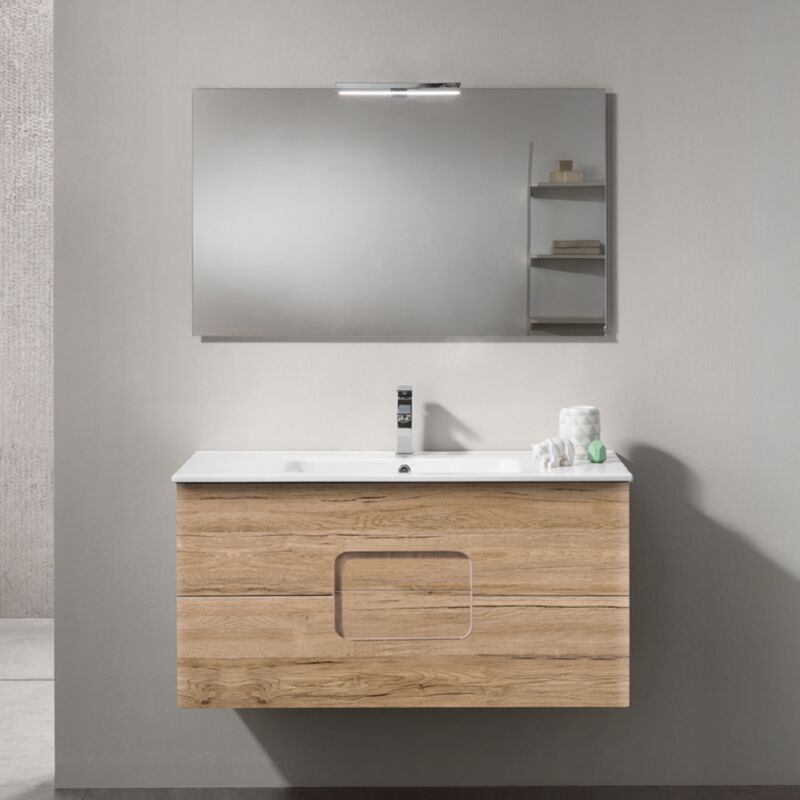 foto del prodotto modo mobile bagno sospeso 80 cm arco con due cassetti rovere nodi