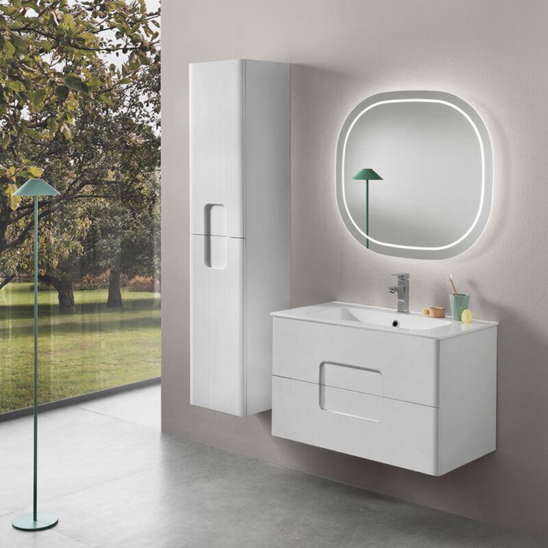 foto del prodotto modo mobile bagno sospeso con specchio led frontale arco 80 cm larice bianco