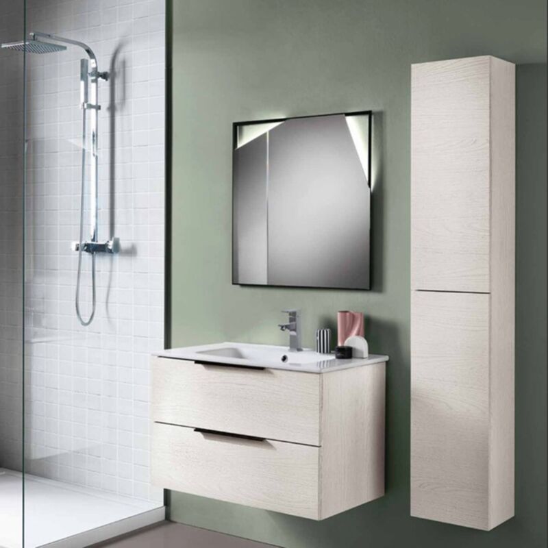 foto del prodotto modo mobile da bagno sospeso 80 cm con specchio a led bali bianco nordico
