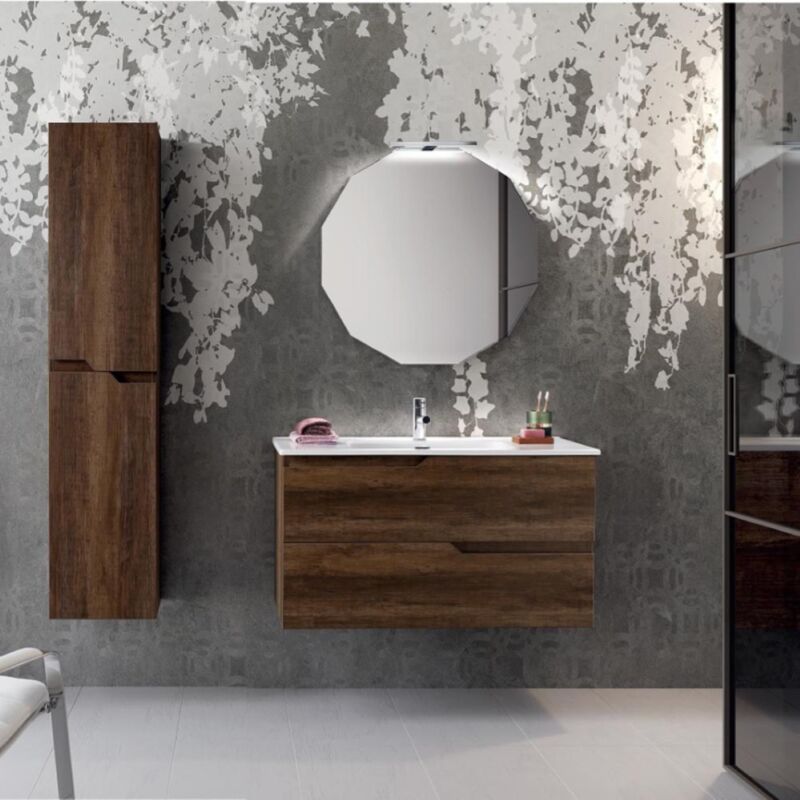 foto del prodotto modo mobile da bagno sospeso base 100 bora moderno a 2 cassetti con lavabo tek
