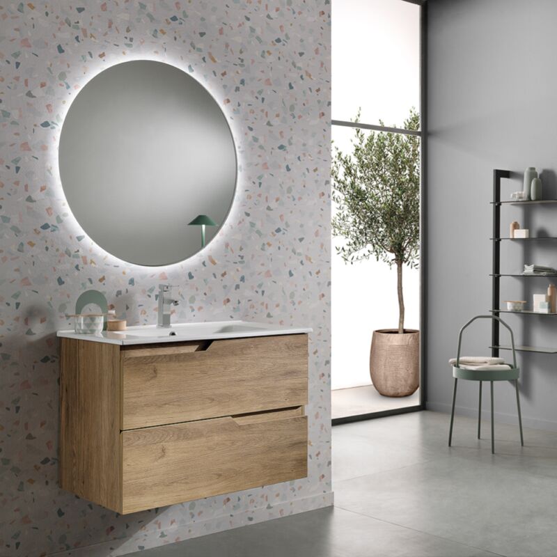 foto del prodotto modo mobile da bagno sospeso bora base 80 cm a 2 cassetti con lavabo rovere nodi
