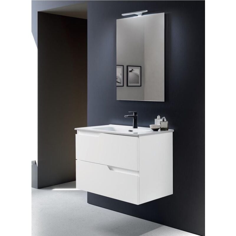 foto del prodotto modo mobile da bagno sospeso bora base 80cm moderno a 2 cassetti con lavabo, bianco lucido