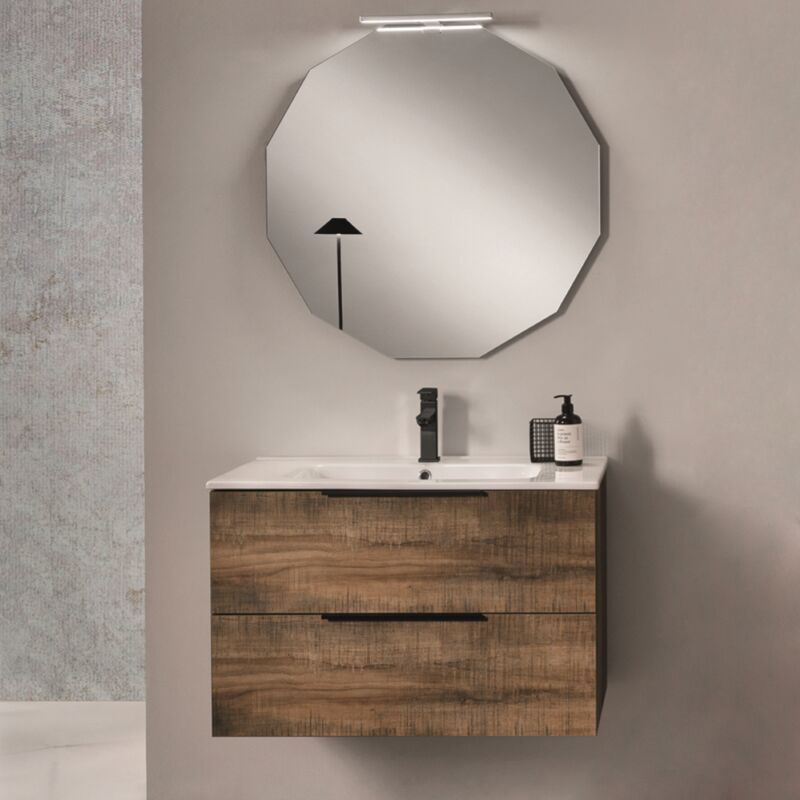 foto del prodotto modo mobile sospeso da bagno bali 80 cm tabacco con specchio e lampada led
