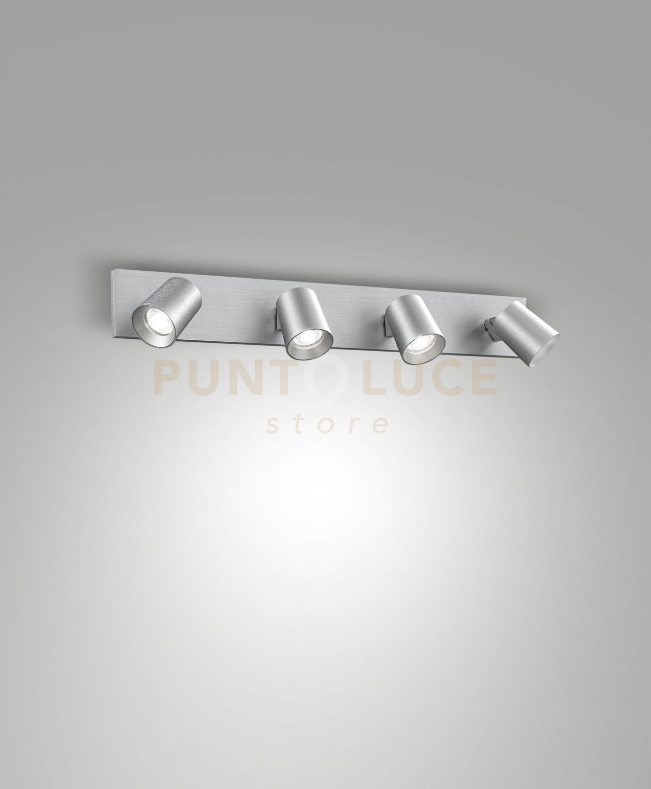 foto del prodotto modo spot alluminio spazzolato 4 luci orientabile attacco gu10 ip20