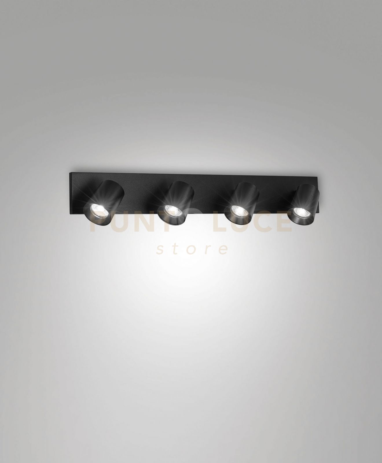 foto del prodotto modo spot nero 4 luci orientabile attacco gu10 ip20