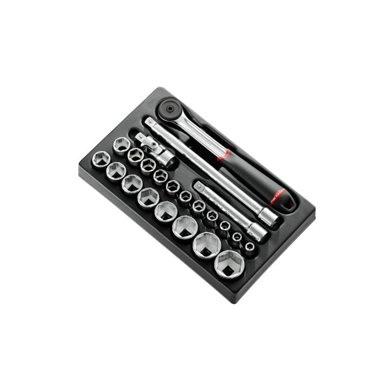 foto del prodotto modulo 23 pezzi bussole a cricchetto 1 2 esagono metrico facom mod.s161-36pb