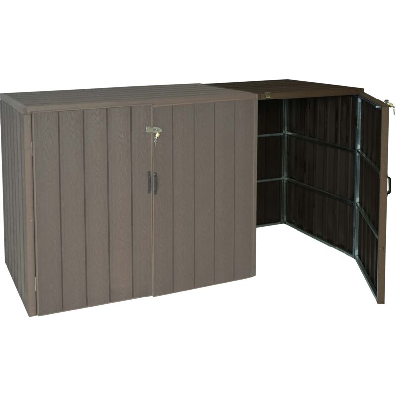 foto del prodotto modulo aggiuntivo per copribidoni box spazzatura rifiuti hhg 019 premium 88x69x116cm acciaio wpc marrone