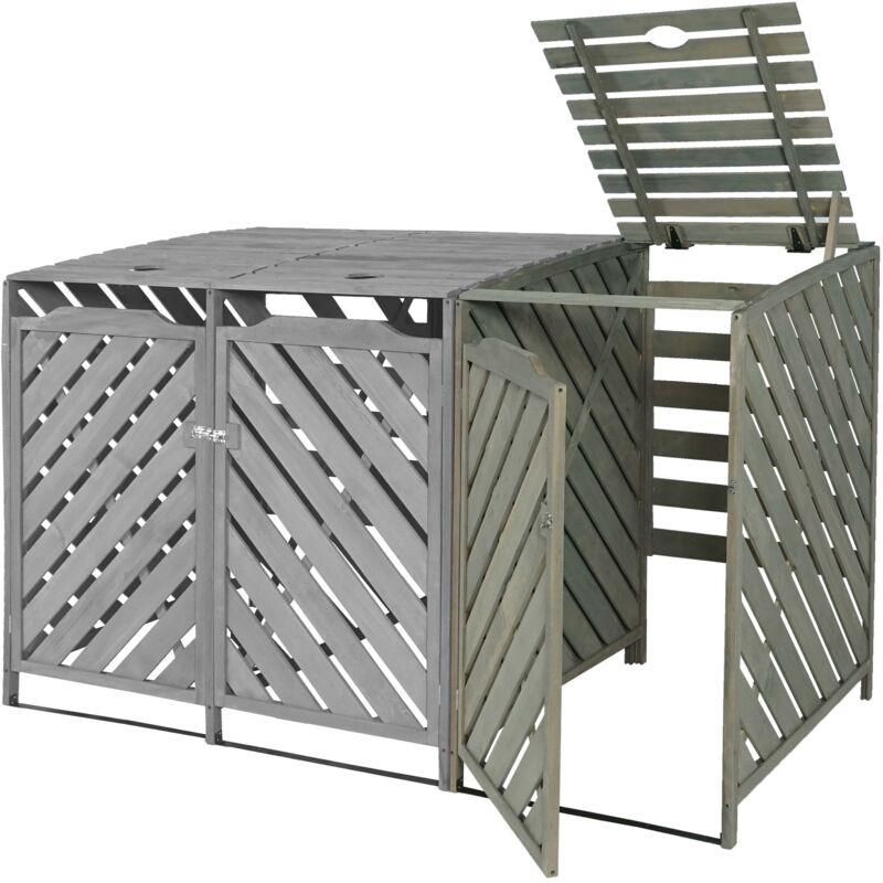 foto del prodotto modulo aggiuntivo per copribidoni box spazzatura rifiuti hhg 545 98x68x120cm legno abete grigio