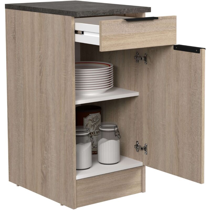 foto del prodotto modulo cucina inferiore arko industrial style in rovere grezzo e nero con 1 cassetto e 1 anta 40x86x60 cm