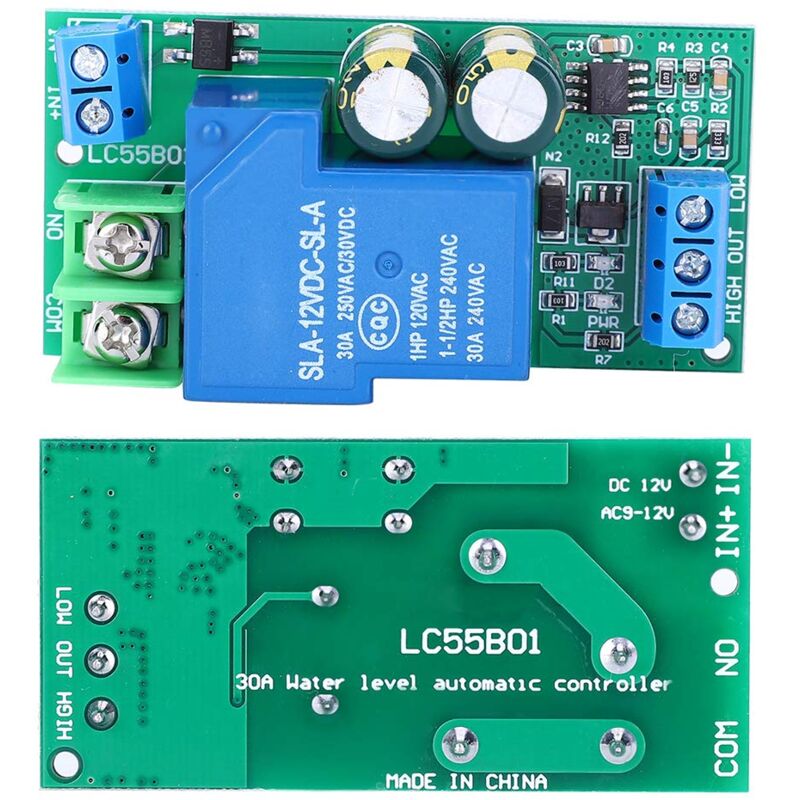 foto del prodotto modulo di controllo del livello del liquido fafeicy, lc55b01 ac dc12v 30a, modulo di controllo automatico del livello dell acqua, interruttore di