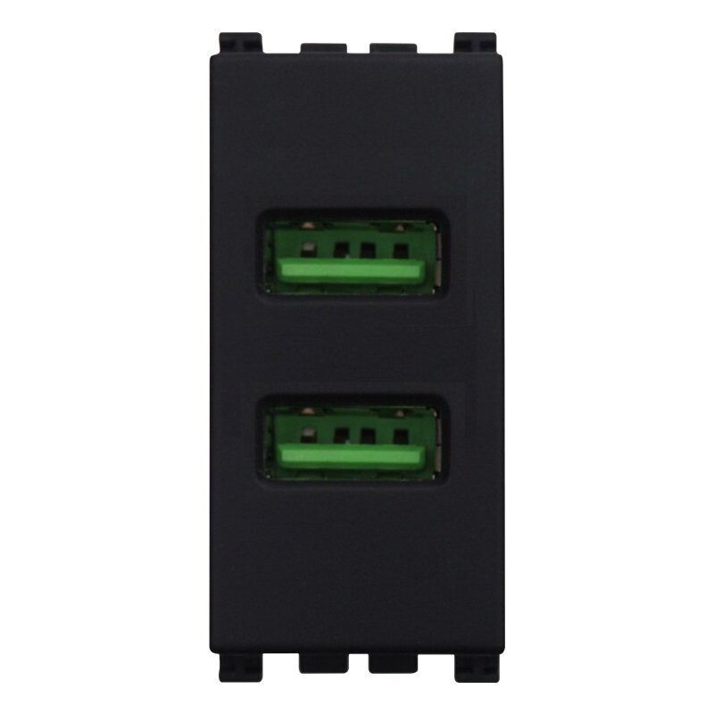 foto del prodotto modulo doppia presa usb 2.0 tipo a, 5vdc 2,1a, serie venus, nero, compatibile con serie vimar ark ettroit va2402