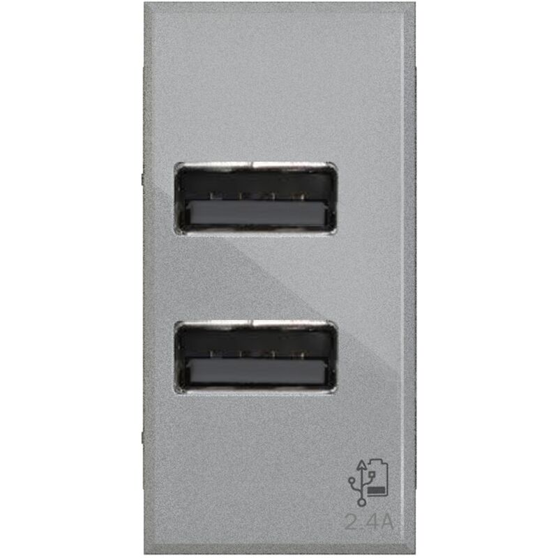 foto del prodotto modulo doppia presa usb 2.0 tipo a, 5vdc 2,4a, serie u, tech, compatibile con serie bticino living light - 4box usb 2.4 4b.nt.usb.24
