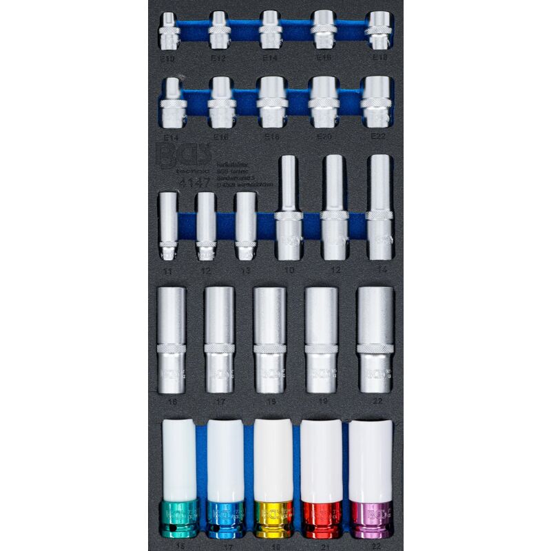 foto del prodotto modulo per carrelli portautensili 1 3 serie bussole esagonali, profondit 11 22 mm profilo e e10 e22 6,3 mm 1 4 , 10 mm 3 8 , 12,5 mm 1 2 