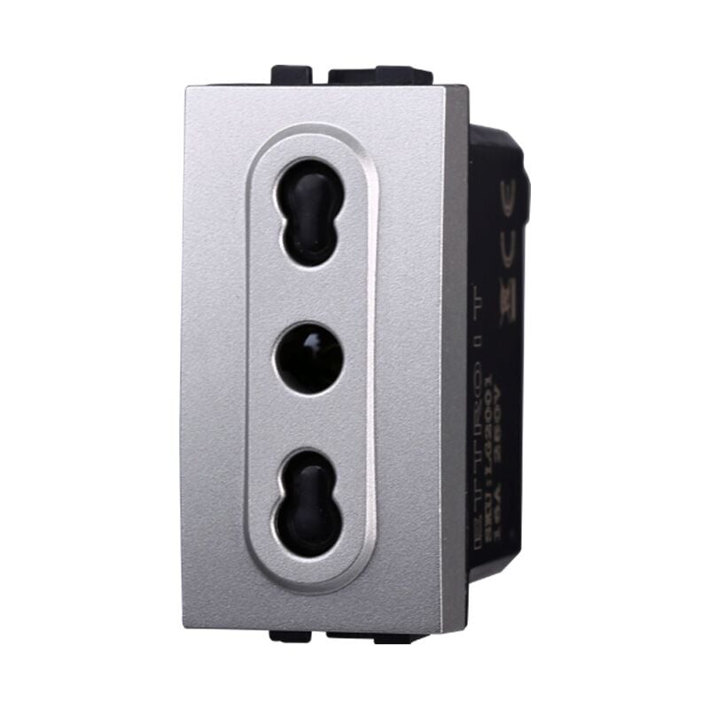 foto del prodotto modulo presa bipasso 1p 2 t 16a 250v silver compatibile bticino serie living ettroit