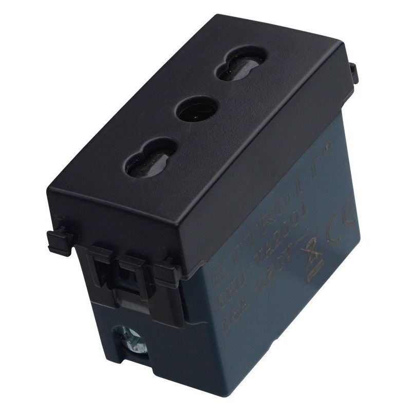 foto del prodotto modulo presa bipasso, serie venus, nero, 16a, compatibile con serie vimar ark ettroit va2001