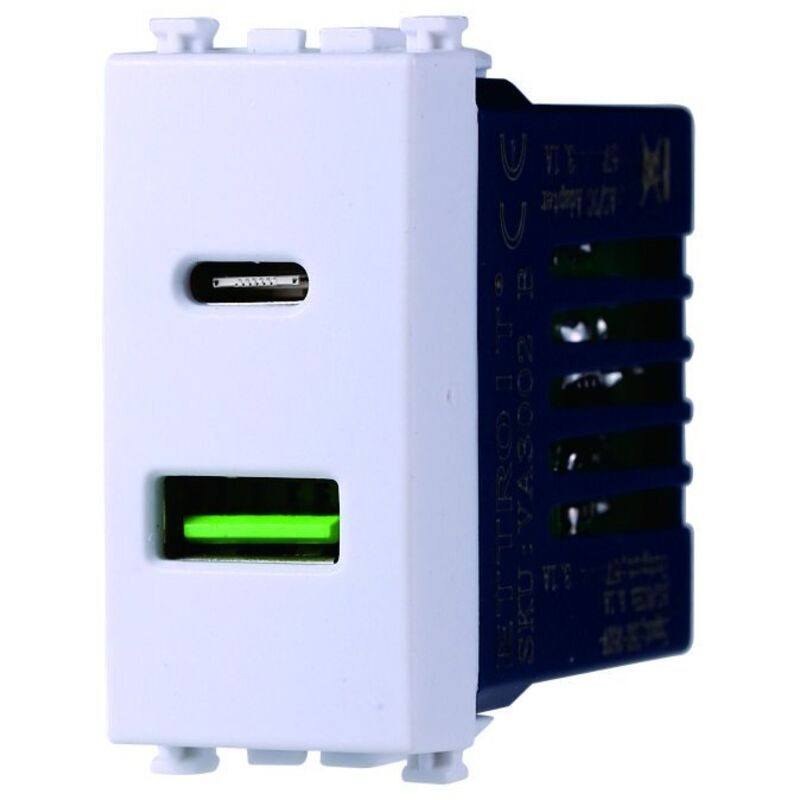 foto del prodotto modulo presa caricatore usb 2 porte 3,1a usb-a usb type c colore bianco compatibile con vimar arkè - ettroit