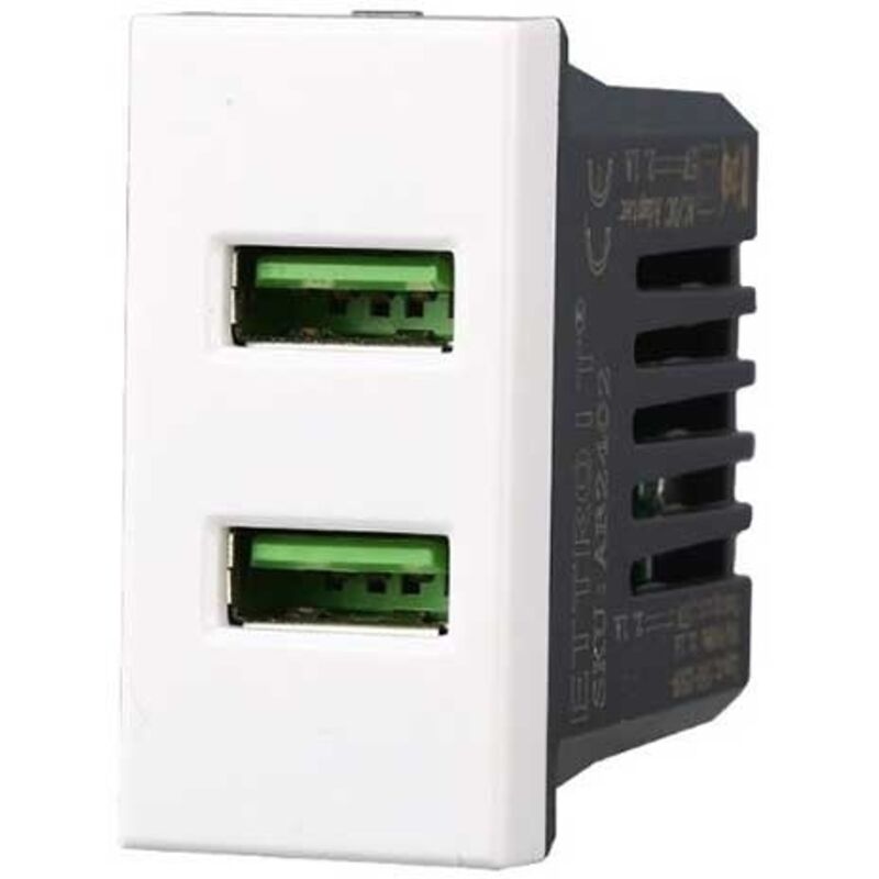 foto del prodotto modulo presa caricatore usb doppio type a 1p 3.1a 5v bianco compatibile bticino serie axolute ettroit