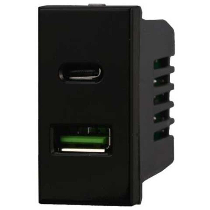 foto del prodotto modulo presa caricatore usb doppio type a c 1p 3.1a 5v nero compatibile bticino serie axolute ettroit