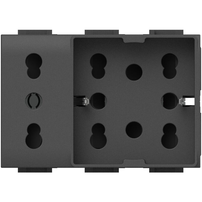 foto del prodotto modulo presa multistandard, 10a, 16a e schuko, serie p, antracite, compatibile con serie bticino living light 4box side xl 4b.l.h21.xl