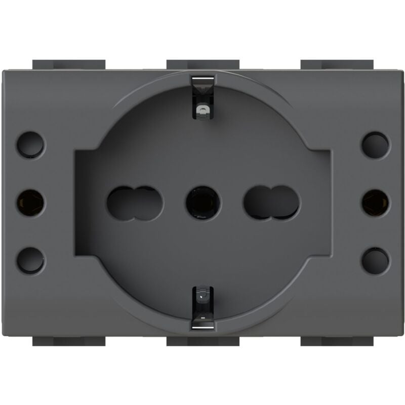 foto del prodotto modulo presa schuko e 2 prese 10a, serie p, antracite, 16a, compatibile con serie bticino living light 4box p503 4bp503.l
