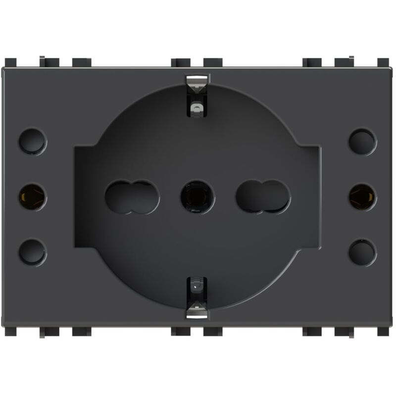 foto del prodotto modulo presa schuko e 2 prese 10a, serie p, grigio, 16a, compatibile con serie vimar ark 4box p503 4bp503.v19