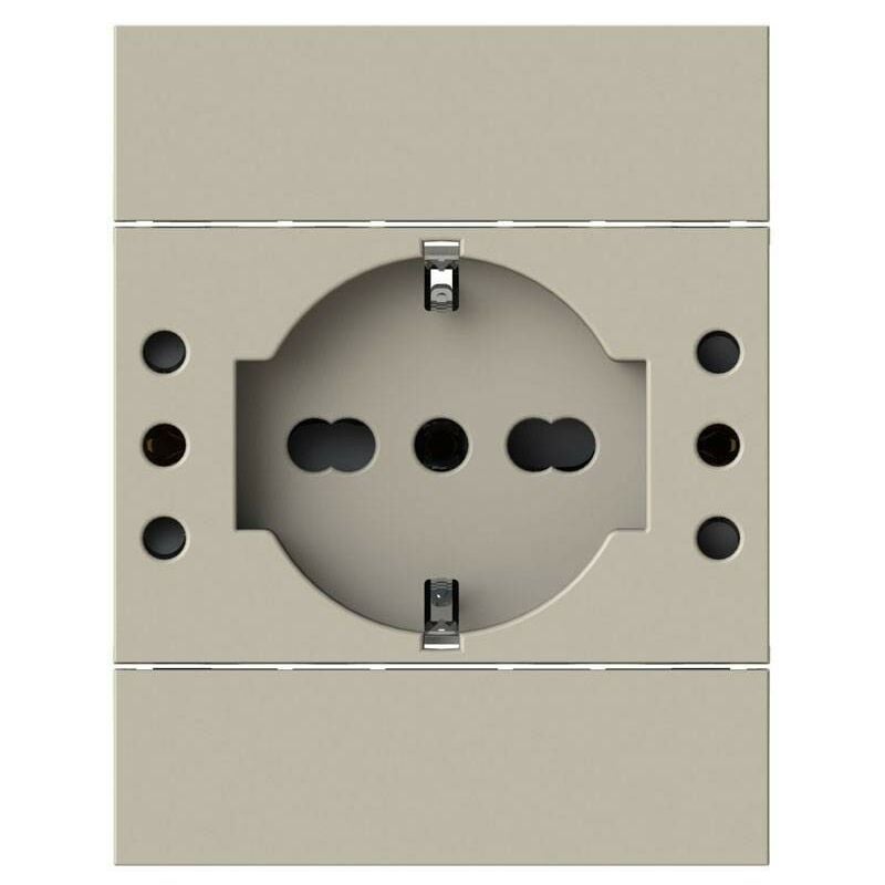 foto del prodotto modulo presa schuko e 2 prese 10a, serie p, sabbia, 16a, compatibile con serie bticino living now 4box p503 4bp503.km