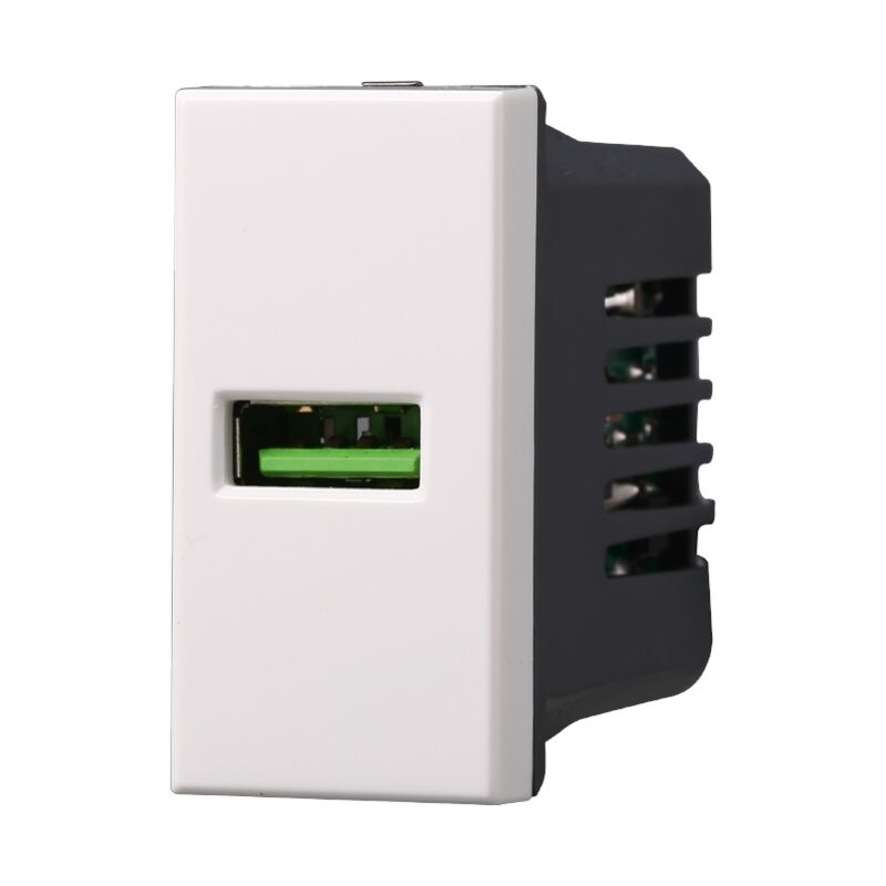 foto del prodotto modulo presa usb 2.0 tipo a, 5vdc 2,1a, serie moon, bianco, compatibile con serie bticino axolute ettroit ab2401