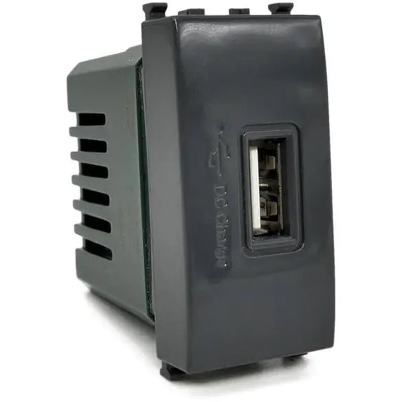 foto del prodotto modulo presa usb da muro per placca cassetta 503 compatibile con vimar plana 5v nero
