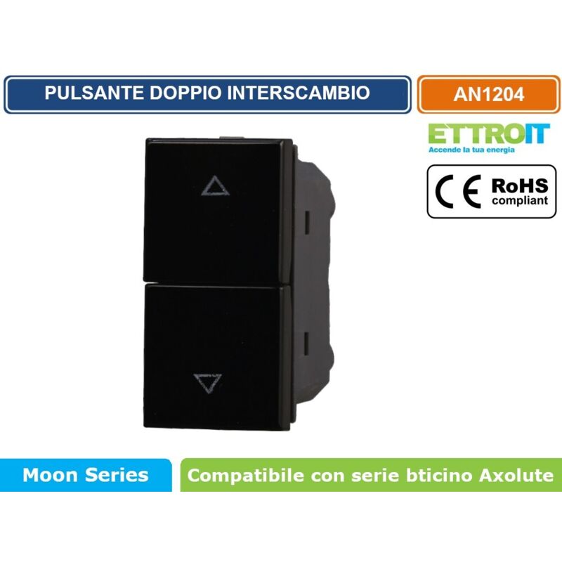 foto del prodotto modulo pulsante doppio interblocco saliscendi 1p 1p 10a 250v nero compatibile bticino serie axolute ettroit