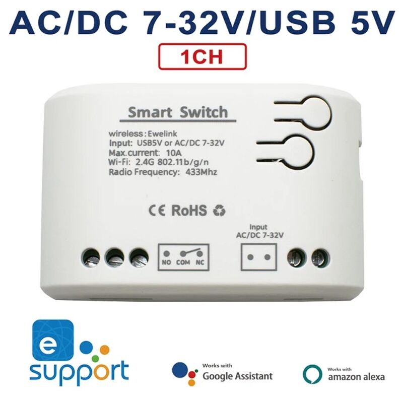 foto del prodotto modulo relè 7-32v smart wifi con telecomando rf433 compatibile con ewelink 1