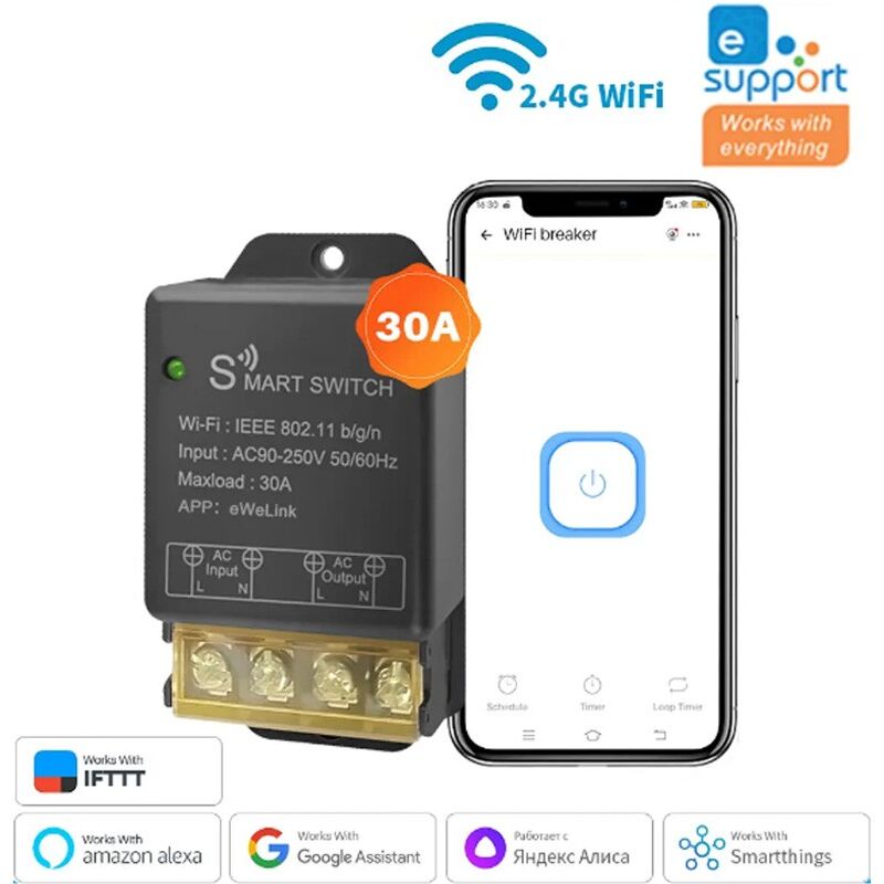 foto del prodotto modulo rel a 1 canale smart wifi ad alta potenza 30a compatibile con ewelink