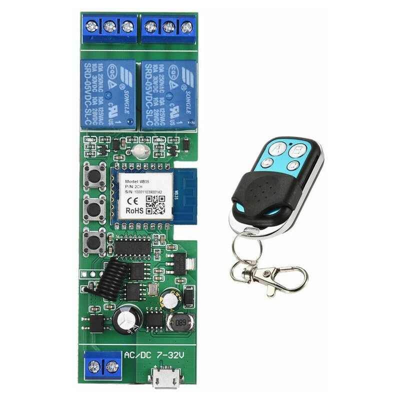 foto del prodotto modulo rel smart wifi con telecomando rf433 2 tuya