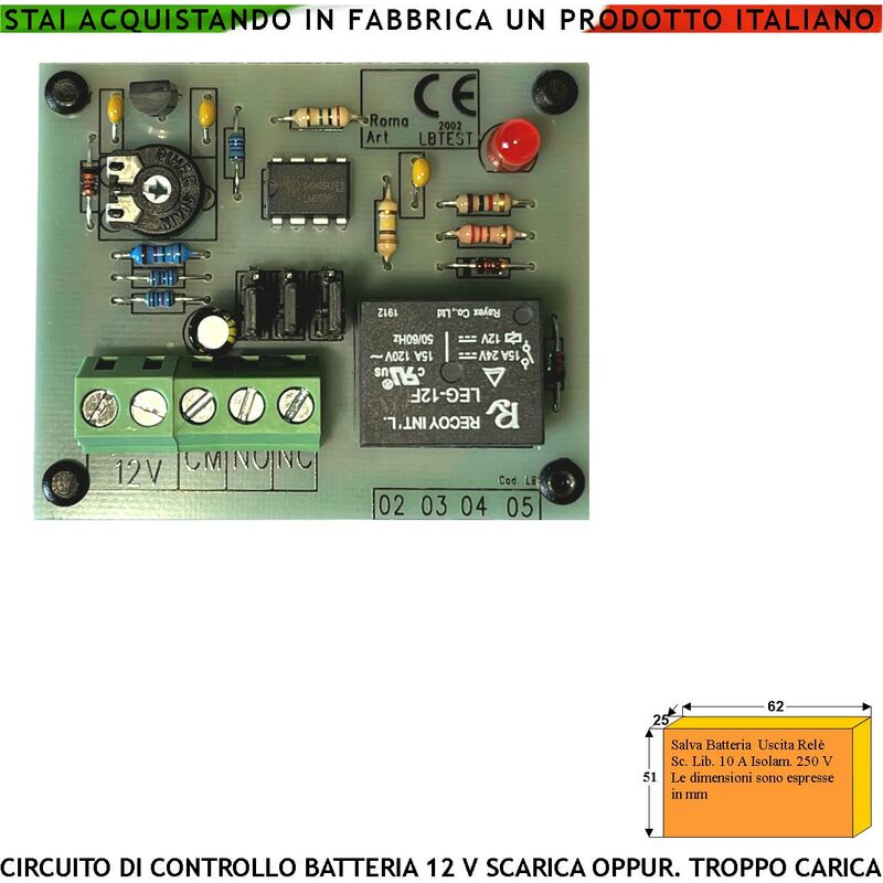 foto del prodotto modulo salva batteria 12 v controlla la tensione di carica alta tarato e tarabile intervento rel ritardato evita l innesco ripetitivo pu 